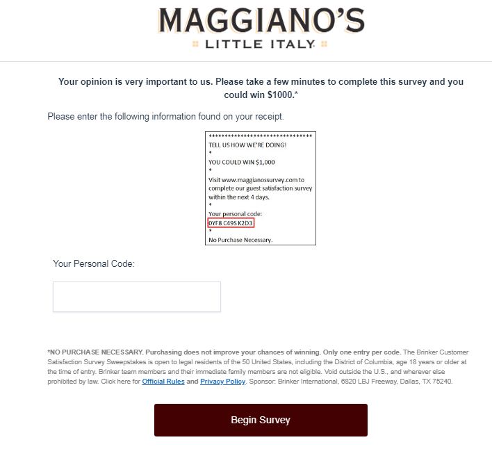 www.Maggianos-Survey.com