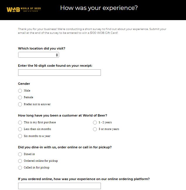 World of Beer Experience Survey