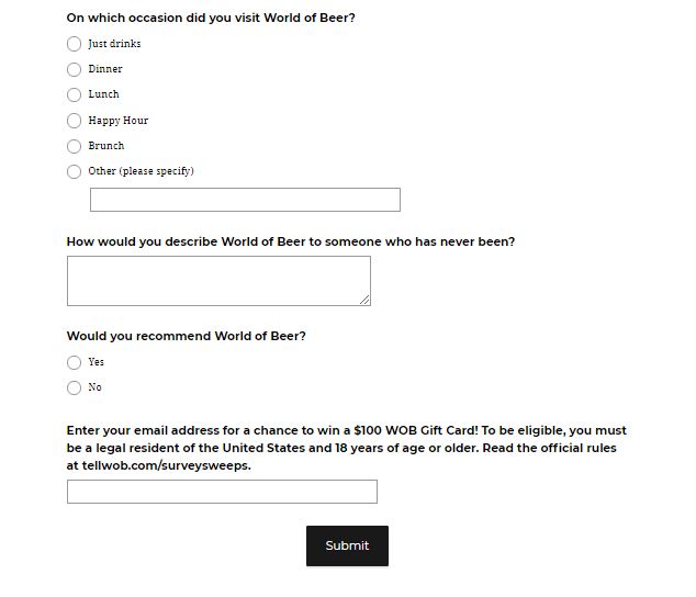 World of Beer Experience Survey