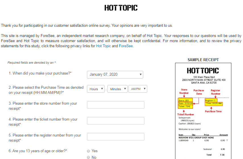 Hot Topic Customer Survey